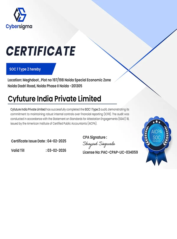 Cyfuture SOC 1 Type 2 COC